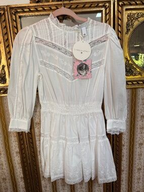 lionel silk mini dress LoveShackFancyIVORY Lionel Lace Trimmed Silk Charmeuse Mini Dress Size: 4